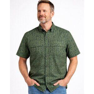 Duluth Action Shirt Mens M Short Sleeve UPF 50 Wicking Vented Print Green